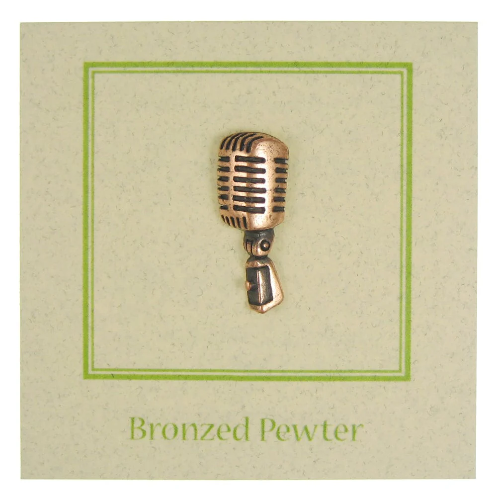 Microphone Lapel Pin, Bronze Pewter